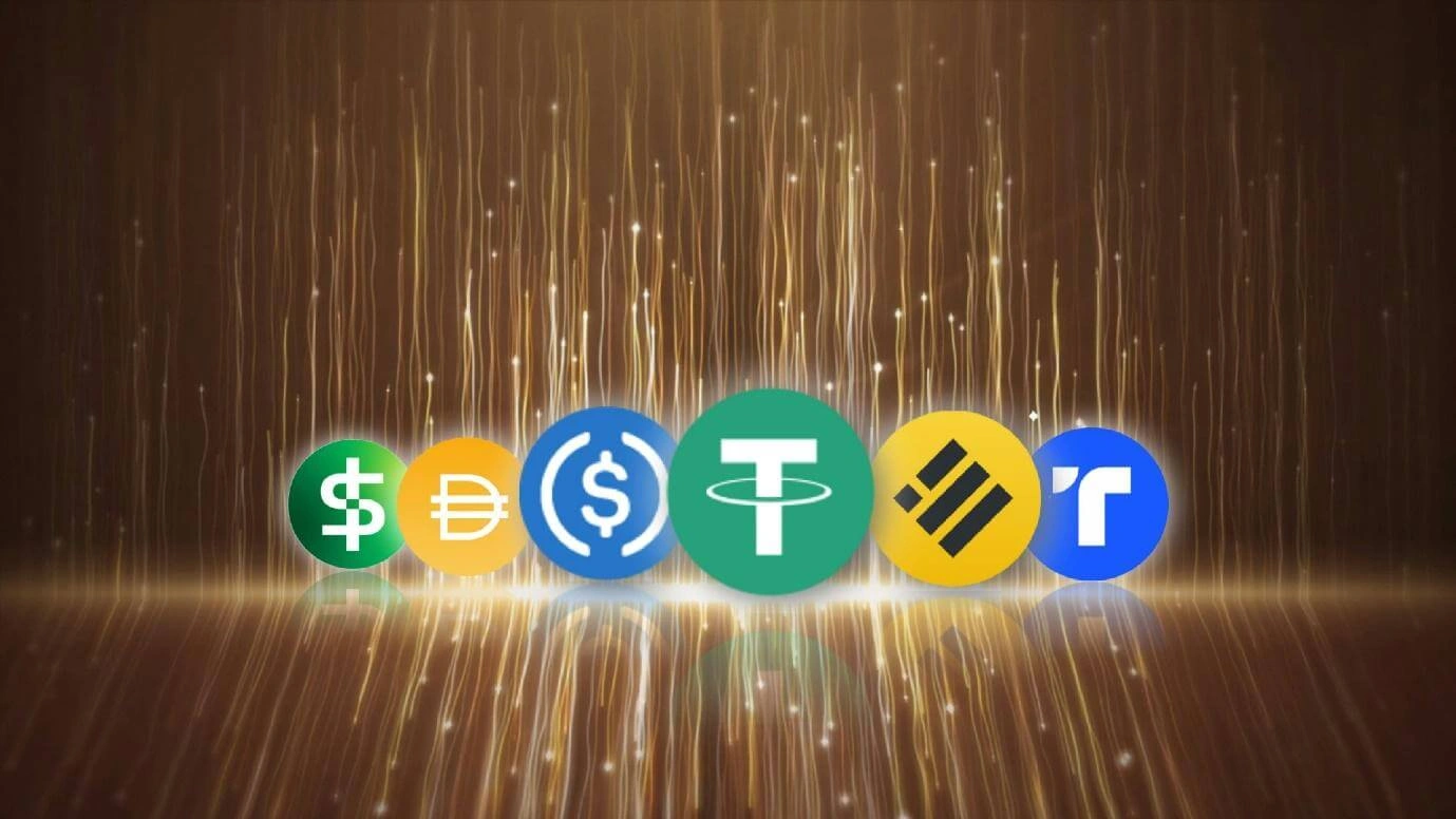 digital icons of major stablecoins displayed on a glowing background representing programmable liquidity
